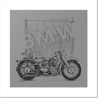 BMW R 12 Army Ink Drawing Posters and Art